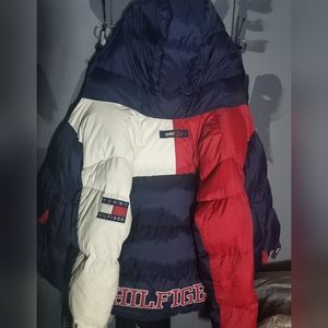 Tommy Hilfiger Vintage Blue and Red Puffer Jacket